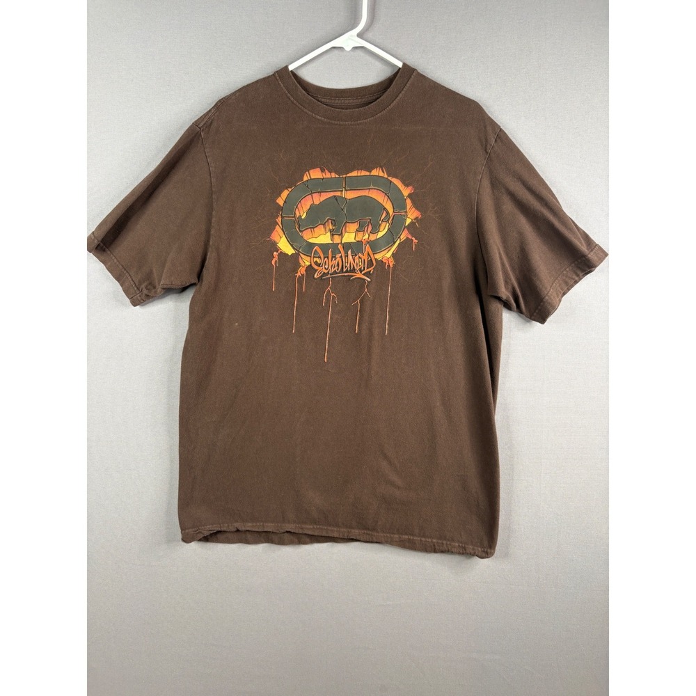 Ecko Unltd T-Shirt Mens Large Brown Rhino Graphic Y2K Streetwear Short Sleeve